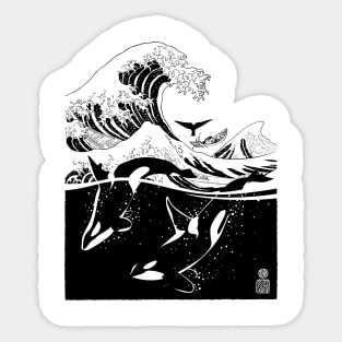 Japanese wave with killer whales Sticker